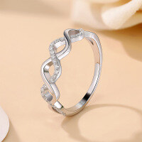 wholesale 18K Gold Plated Sterling Silver Cross Design Moissanite Stacking Ring, Hot-Selling Cross-Border Fashion Foreign Trade Jewelry-Platinum US 8.5