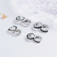 wholesale S925 silver black and white drip glaze ear clip Korean version minimalist personality small ear hoop ear cartilage stud earring E7020-S925 silver pair white small 925 silver