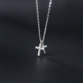 wholesale S925 silver Korean-style minimalist elegant double cross necklace for girls, petite diamond-inlaid collarbone chain D4495-0-1