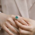 wholesale Metal, European and American new luxury rectangular lab-grown emerald ring for women, vintage fashion princess band, high-end feeling hand accessory-0-1