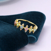 wholesale 925 Sterling Silver European & American Style Dainty Multi-Color Zircon Full Pavé Ring for Women, Versatile Stacking Ring-Small fresh color zirconium ring No. 15