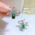 wholesale S925 Sterling Silver New 1ct Emerald Stud Earrings High Carbon Diamond-0-3