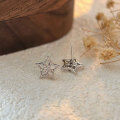 wholesale Sterling Silver S999 Hollow Five-Pointed Star Inlaid Stud Earrings for Women, Small and Exquisite, Luxurious and Versatile Star Earrings-0-4