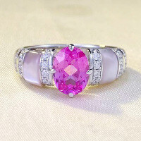 wholesale S925 Silver New 6*8mm High Carbon Diamond Powder Oval Ring for Women, Fashion and Versatile Style-R811 Rose Red No. 8