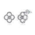 wholesale S925 Sterling Silver Korean-style Light Luxury Earrings with Advanced Zircon and Mother-of-Pearl Inlay, Fashionable Clover Minimalist Design Earrings-0-5