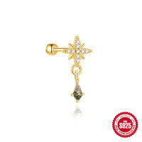 wholesale S925 Sterling Silver Natural Stone Crystal High-End Round Bead Threaded Fringe Ear Crawler-Single gold #1