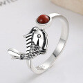 wholesale S925 Sterling Silver Chinese Style Koi Fish Inlaid with Southern Red Agate Adjustable Ring, Symbolizing Good Luck and "Abundance Every Year"-0-2