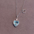 wholesale 925 Sterling Silver Aquamarine Heart Necklace for Women, Summer New Style with Micro-Inlaid Zircon Blue Heart-Shaped Collarbone Chain-0-1