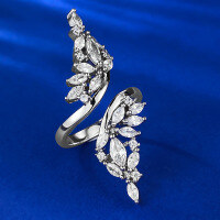 wholesale 925 Silver New Ins Style Ring by Zhuozhifang Jewelry, Simulated Marquise Diamond Open Adjustable Minimalist Ring for Export-K001 White Diamond Adjustable opening