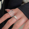 wholesale S925 Sterling Silver Geometric Hollow Oval Ring for Women, Korean Minimalist Ins Trendy New Niche Open Adjustable Ring-0-0