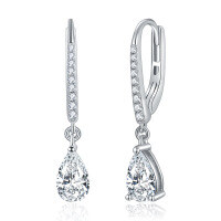 wholesale S925 Sterling Silver Gold Plated 1 Carat Pear Shape Earrings with Full Moissanite, Amazon Best Seller-All Moissanite 925 Silver