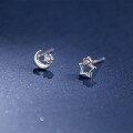 wholesale S925 Sterling Silver Fresh and Sweet Style Asymmetric Diamond-Inlaid Hollow Star and Moon Ear Studs M05822-0-3