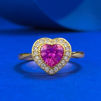 wholesale S925 Sterling Silver 6*6mm Heart-shaped Peach Pink Moissanite Ring for Women Cross-border Ins Style Dropshipping-R1112 Pink Steel Heart-Shaped Ring  Size 8