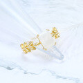 wholesale 14K Gold Plated S925 Silver Japanese Light Luxury Leaf-Shaped Moonstone Ring for Women by Dunli Jewelry-0-2
