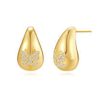 wholesale Copper Metal Earrings And Ear Studs, Trendy, Minimalist, Exaggerated, Zircon-inlaid, Ins, Popular In Europe And America-Gold #2