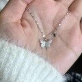 wholesale S925 Sterling Silver Single-Layer Full Diamond Butterfly Flying Necklace, Trendy Light Luxury Advanced Minimalist Women's Collarbone Chain-0-1