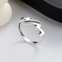 wholesale S925 Sterling Silver Creative Minimalist Lightning Design Open Ring Korean Japanese Style Ins Cold Tone Index Finger Ring-282FJ/approx. 1.9g Opening adjustable