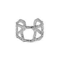 wholesale S925 Sterling Silver 645 Korean Version Ins Small and Unique Design Geometric Square Hollow Textured Open Ring for Women-Platinum [No. 14/Adjustable] Opening adjustable