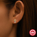 wholesale S925 Sterling Silver Diamond-Studded Gold-Plated Ball Threaded Ear Cuff with Chain Fringe-0-2