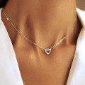 wholesale S925 Sterling Silver Micro-Paved Zircon Hollow-Out Heart Necklace, Fashionable Fresh and Sweet Collarbone Chain for Valentine's Day Exquisitely-0-0