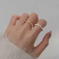 wholesale S925 sterling silver irregular pearl ring Xiaohongshu INS minimalist style unique women's ring R00206-S925 Silver Ring Gold>One Size