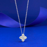 wholesale S925 Silver Four-Leaf Clover Pendant Necklace for Women, Minimalist and Elegant Collarbone Chain, Live Streaming Item-N498 Four-leaf Clover Necklace 925 Silver