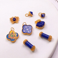 wholesale S925 silver gold-plated natural lapis lazuli four-leaf clover butterfly cylinder charm pendant bracelet DIY semi-finished-Butterfly