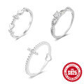 wholesale 925 Sterling Silver Diamond-Encrusted Heart Index Finger Ring, Korean Style Advanced Versatile Cross Wave Zirconia Band-0-0