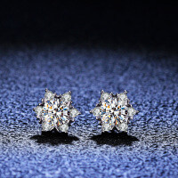 Sterling Silver Snowflake Earrings with Moissanite for Women-50 points (set with zircon)  925 silver
