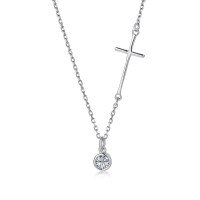 wholesale S925 Sterling Silver Cross Pendant Necklace, European and American Cross-Border INS New Small Batch, Personalized, Fashionable, and Versatile Series for Women-Platinum DY190358-SW-WH 925 Silver