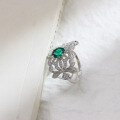 wholesale S925 Sterling Silver Lab-Grown Emerald Intricate Floral French Vintage Courtly Style Ring-0-1