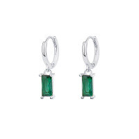 wholesale S925 Sterling Silver Light Luxury Geometric Square Earrings With Colorful Zircon, Women's Fashion European And American Hoop Ear Accessories, Versatile And Exquisite Hand Jewelry Cross-border-E2268E-White Gold/Green Zirconium 925 Silver