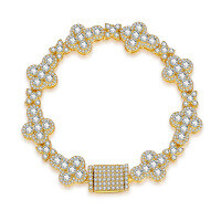 wholesale Metal Cross Star Moissanite Bracelet for Women and Men, 10mm Hip Hop Unisex Necklace Chain-Silver with zircon and white gold 6.5 inch