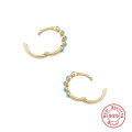 wholesale S925 Sterling Silver Turquoise Inlaid Diamond Ear Hoop, Classic and Versatile Ins Style Earring-0-4