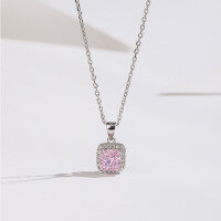 wholesale Sterling Silver Cross-Border Live Streaming High-Carbon Diamond Ice Flower Cut Necklace for Women, Yellow Diamond Pink Diamond Light Luxury Collarbone Chain Cross-Border New Accessory-Pink Diamond Necklace 925 Silver