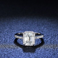 Sterling Silver Geometric Emerald-Cut Moissanite Engagement Ring-2 carats (empty)  size 16