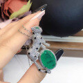 wholesale Metal material first, Zhuo Zhifan Jewelry new simulated emerald 10*14mm leopard pendant money leopard necklace European and American style-0-0