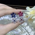 925 Silver Lab-Grown Ruby Flower Ring, Retro Design, Fashionable-0-2