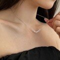 wholesale S925 Sterling Silver Korean Hit Women's Necklace, Dazzling Row of Zircon Stones, Exquisite Design, Advanced V-Shaped Collarbone Chain-0-2