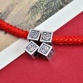 wholesale Sterling silver retro Chinese character "Fu" square spacer beads Thai silver bracelet spacer DIY hand-strung bead braided cord accessory-0-5