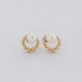 wholesale S925 Silver Plated 14K Gold French Minimalist Style Hollow Pearl Earrings-0-0