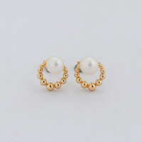 wholesale S925 Silver Plated 14K Gold French Minimalist Style Hollow Pearl Earrings-Pearl Earrings 925 Silver