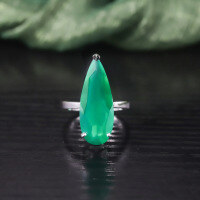 wholesale S925 Sterling Silver Exaggerated Ring Extra Large Carat Set with Natural Green Chrysoprase Crystal 11 Carat Unisex Ring-Natural Chrysoprase Ring  US Size 8