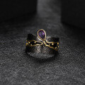 wholesale S925 Silver Designer Retro Style Open Ring Italian Craftsmanship High-End Natural Amethyst Ring-0-1