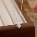 wholesale S925 Sterling Silver Fresh and Sweet Ins Style Small and Unique Design Green Diamond Pattern Four-Leaf Clover Necklace Y01712-0-2