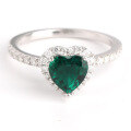 wholesale S925 Sterling Silver 12ct Lab-Grown Zambian Emerald 7*7mm Heart-Shaped Ring with Moissanite Accents-0-4