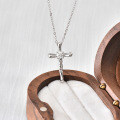 Sterling Silver Women's Cross Necklace with Moissanite Pendant-0-2