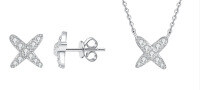 Metal Alloy New Letter Full Diamond Cross Three-Claw Earring Necklace Set, Moissanite, Minimalist Design.-X-shaped cross earrings + X-shaped cross necklace