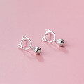 wholesale S925 silver Korean-style cute jingling kitten bell earrings, sweet Japanese-inspired girly earrings G7009-0-0
