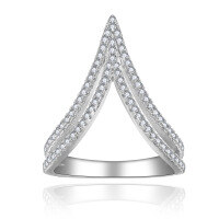 wholesale S925 silver plated with 18k gold, minimalist double V hollow-out moissanite stack ring for women, stylish and unique design, perfect for daily wear-Total 0.5ct US size 8